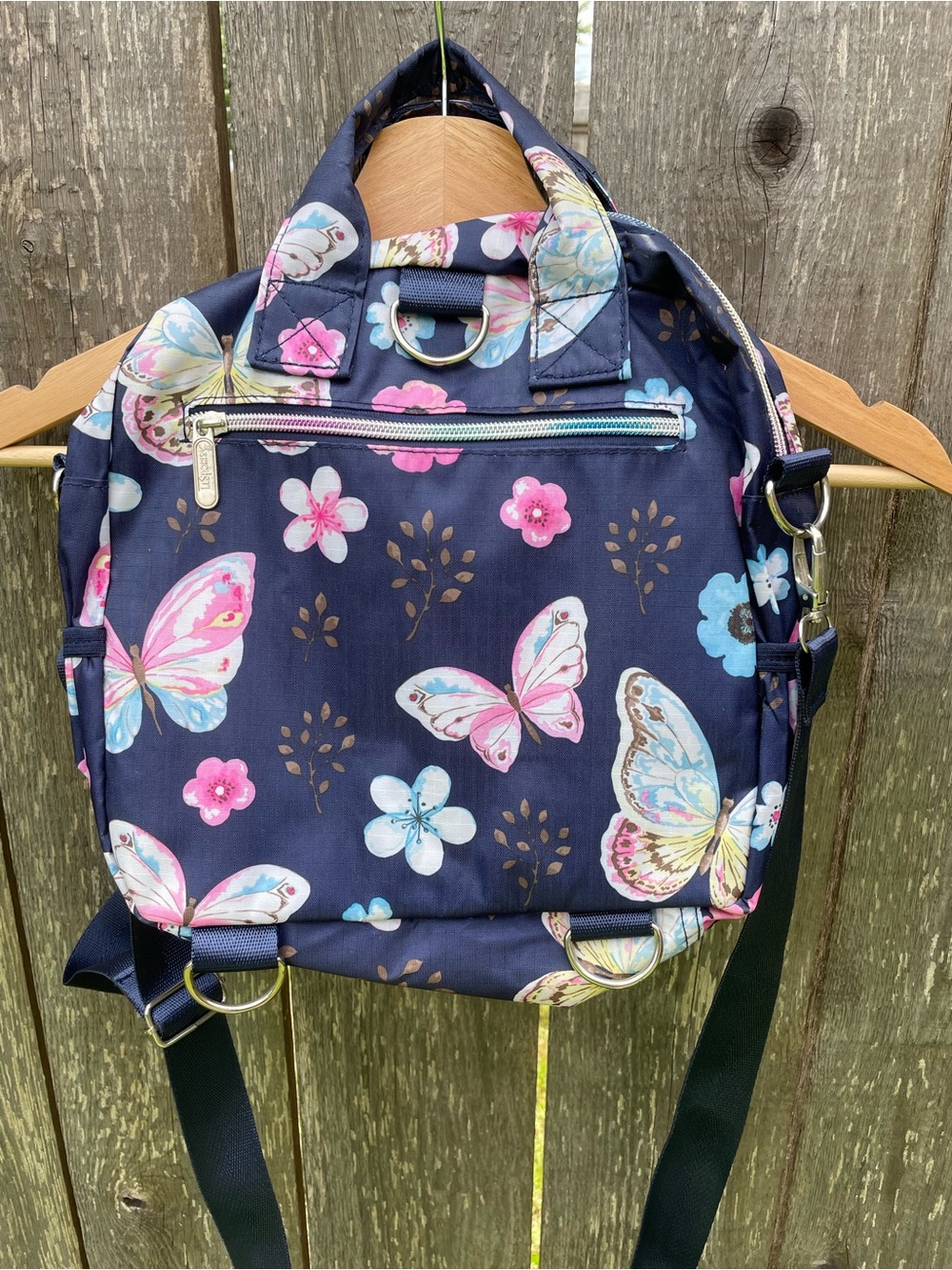 Butterfly Print Navy Crossbody Backpack Tote
